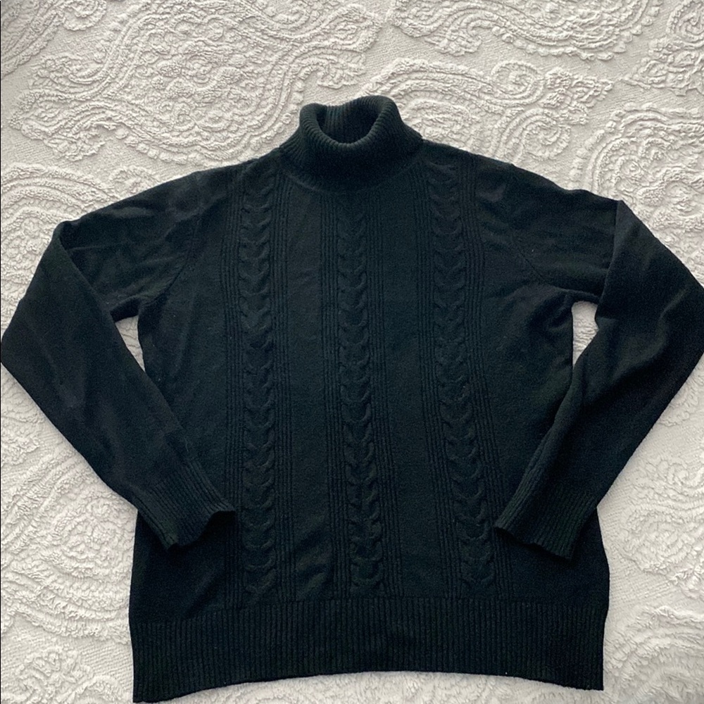 Black Cable Knit Turtleneck Sweater